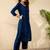 women navy blue rayon blend abstract printed tunic with trouser coord sets