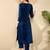 women navy blue rayon blend abstract printed tunic with trouser coord sets