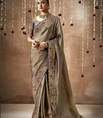 Embroidered organza silk grey classic saree