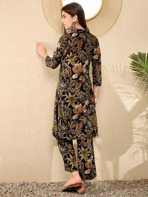 women black rayon blend floral printed tunic with palazzo coord sets 4