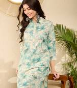 women teal rayon blend floral printed tunic with palazzo coord sets