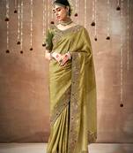 Organza silk embroidered mehandi contemporary saree