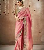 Organza silk pink embroidered bollywood saree