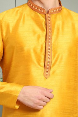 Yellow art silk embroidery beautiful design kurta pyjama for men's 4