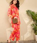 women yellow rayon blend floral printed tunic with palazzo coord sets