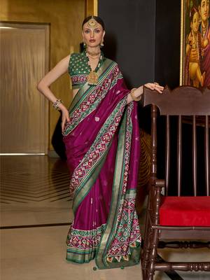 Elora pure sigma silk woven designed printed patola saree (light plum) 1