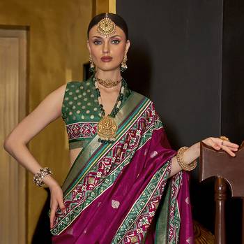 Elora pure sigma silk woven designed printed patola saree (light plum) 3