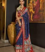 Elora pure sigma silk woven designed printed patola saree (navy blue)