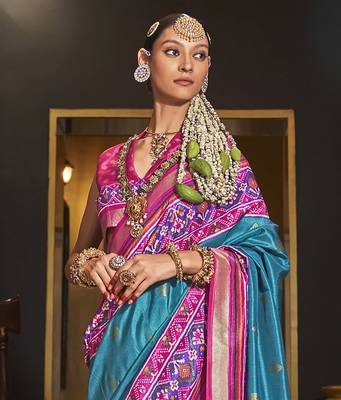 Elora pure sigma silk woven designed printed patola saree (firoji) 3
