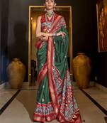 Elora pure sigma silk woven designed printed patola saree (dark green)