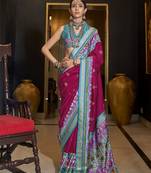 Elora pure sigma silk woven designed printed patola saree (dark pink)