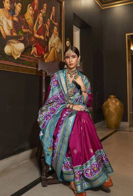 Elora pure sigma silk woven designed printed patola saree (dark pink) 2