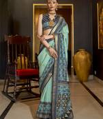 Elora pure sigma silk woven designed printed patola saree (seafoam green)