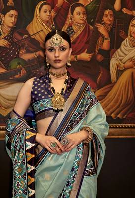 Elora pure sigma silk woven designed printed patola saree (seafoam green) 2