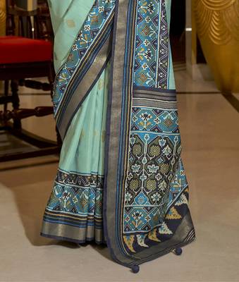 Elora pure sigma silk woven designed printed patola saree (seafoam green) 4
