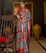 Elora pure sigma silk woven designed printed patola saree (grey)