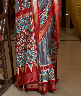 Elora pure sigma silk woven designed printed patola saree (grey) 4