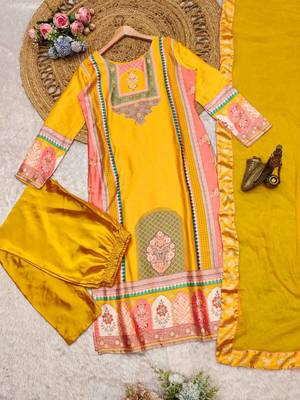 Satin silk digital print kurta pant with Nazneen dupatta sets 5