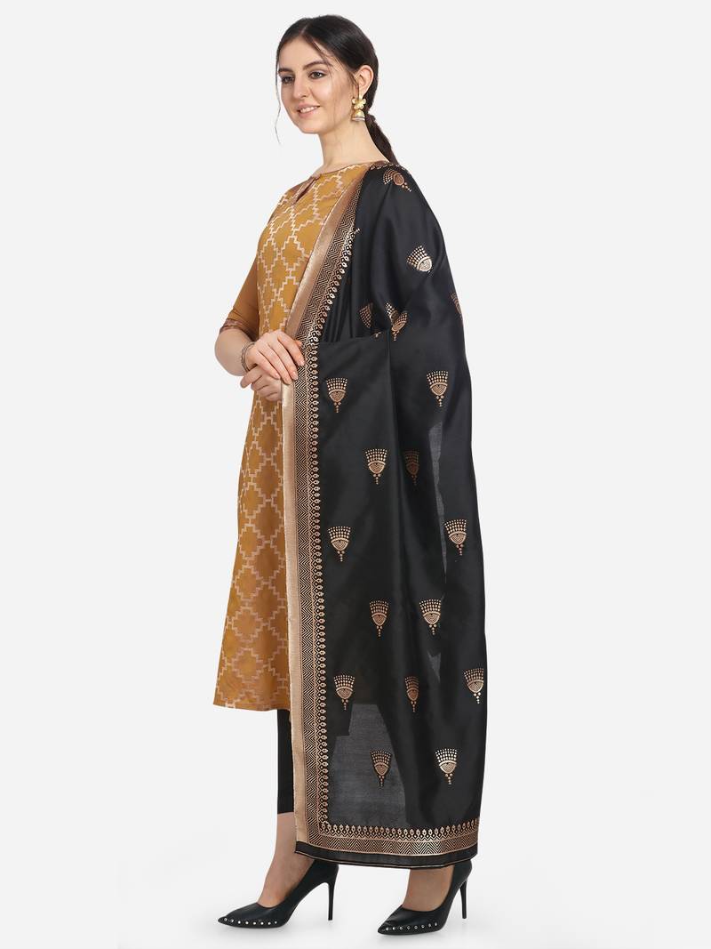Silk Blend Unstitched Churidar Dress Material With Banarasi Dupatta