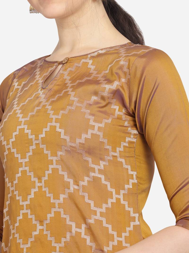 Silk Blend Unstitched Churidar Dress Material With Banarasi Dupatta