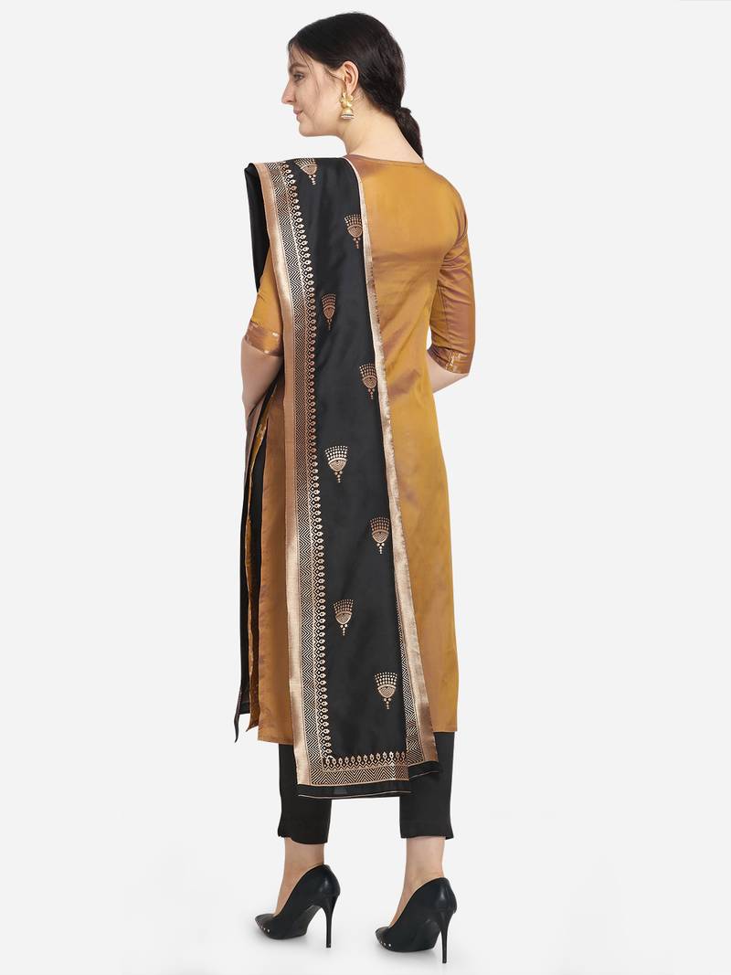 Silk Blend Unstitched Churidar Dress Material With Banarasi Dupatta