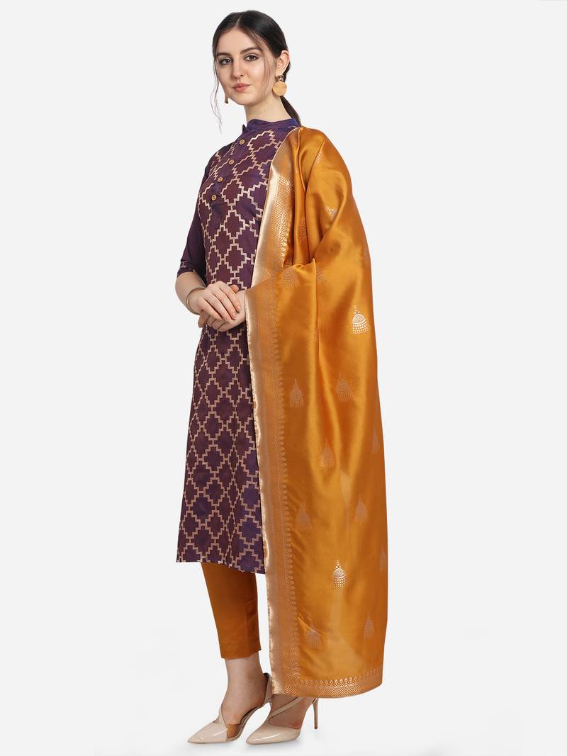 Silk Blend Unstitched Churidar Dress Material With Banarasi Dupatta