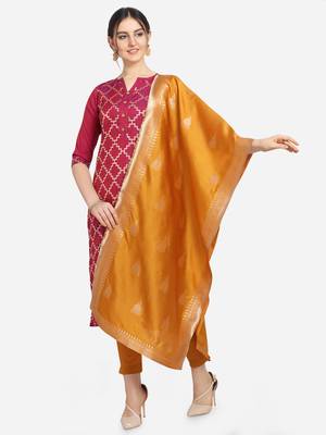 Silk Blend Unstitched Churidar Dress Material With Banarasi Dupatta 1