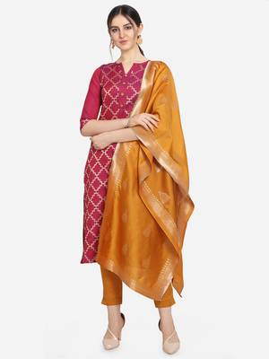 Silk Blend Unstitched Churidar Dress Material With Banarasi Dupatta 2