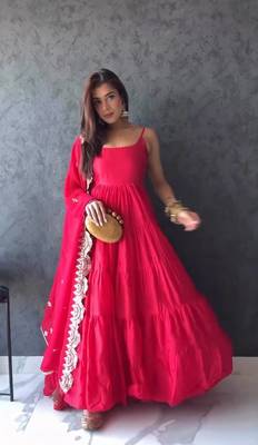 Rani Colour Party Wear Geiorgette 10Meter Ruffle Fully Flair Fully Stitched Gown Set 1