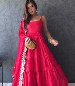 Rani Colour Party Wear Geiorgette 10Meter Ruffle Fully Flair Fully Stitched Gown Set