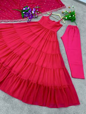 Rani Colour Party Wear Geiorgette 10Meter Ruffle Fully Flair Fully Stitched Gown Set 2
