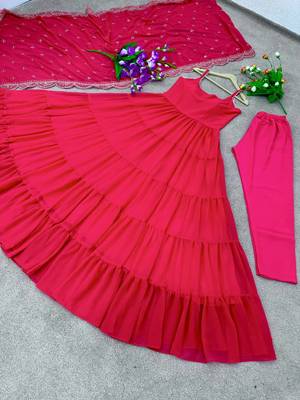 Rani Colour Party Wear Geiorgette 10Meter Ruffle Fully Flair Fully Stitched Gown Set 3