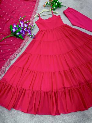 Rani Colour Party Wear Geiorgette 10Meter Ruffle Fully Flair Fully Stitched Gown Set 4