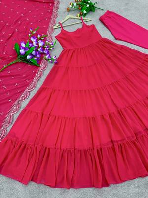 Rani Colour Party Wear Geiorgette 10Meter Ruffle Fully Flair Fully Stitched Gown Set 5