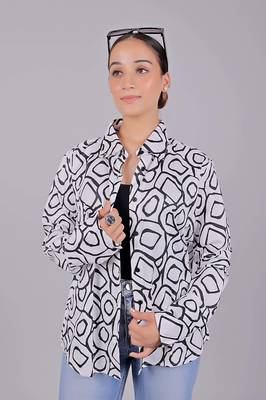 Bluebird women's black and white printed satin shirt 3