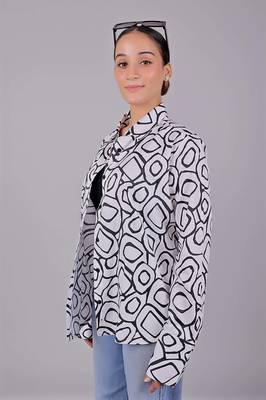 Bluebird women's black and white printed satin shirt 4