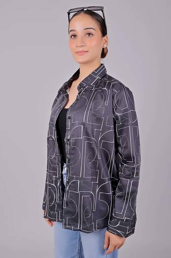 Bluebird women's black floral print satin shirt