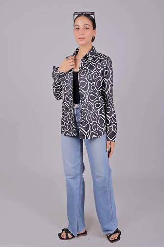 Bluebird women's black print satin shirt