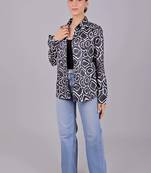 Bluebird women's black print satin shirt