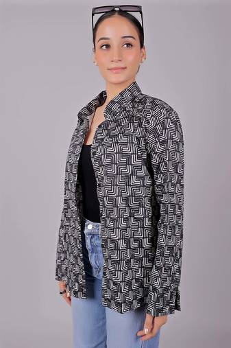 Bluebird women's black shine printed satin shirt