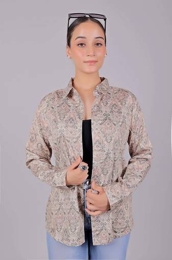 Bluebird women's brown color printed satin shirt