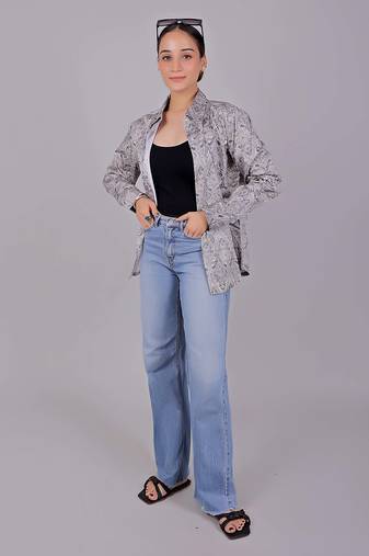 Bluebird women's grey color printed satin shirt