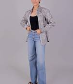 Bluebird women's grey color printed satin shirt