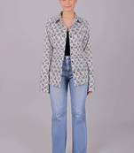 Bluebird women's white color printed satin shirt