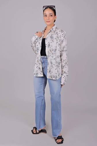 Bluebird women's white floral printed satin shirt
