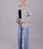 Bluebird women's white green leaf printed satin shirt