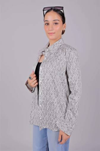 Bluebird women's white grey printed satin shirt