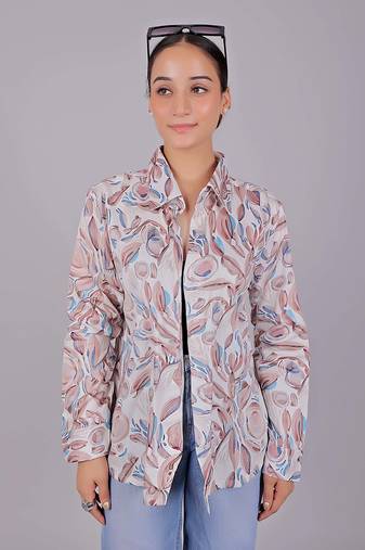 Bluebird women's white peach printed satin shirt