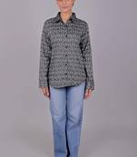 Bluebird women's black geometric printed satin shirt