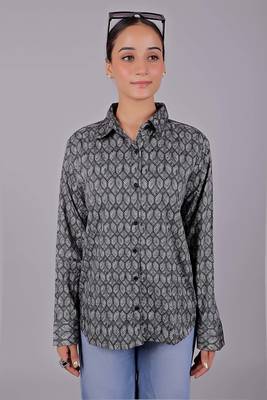 Bluebird women's black geometric printed satin shirt 3